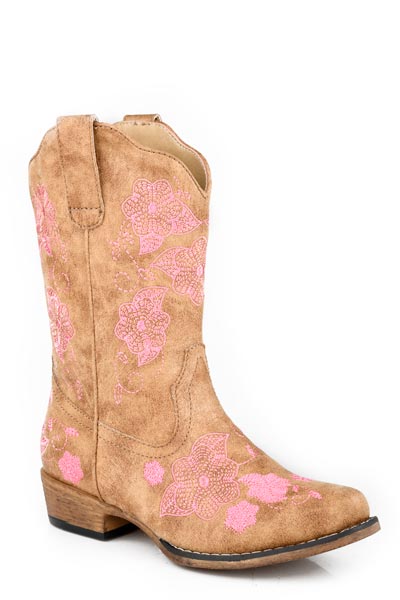 LITTLE GIRLS TAN FAUX LEATHER UPPER