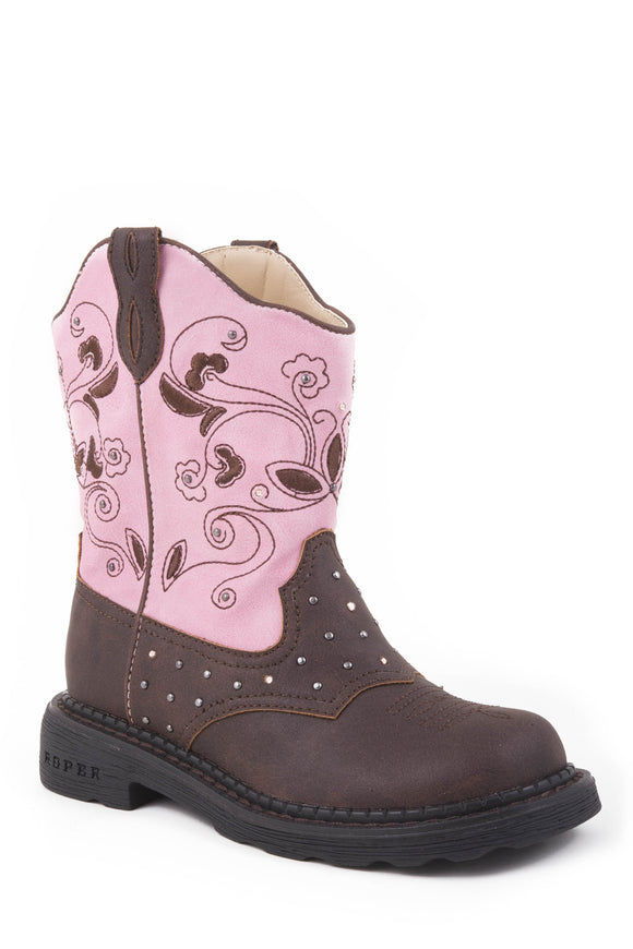LITTLE GIRLS BROWN AND PINK WITH SADDLE VAMP