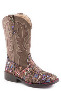 LITTLE GIRLS BROWN SOUTHWEST GLITTER VAMP