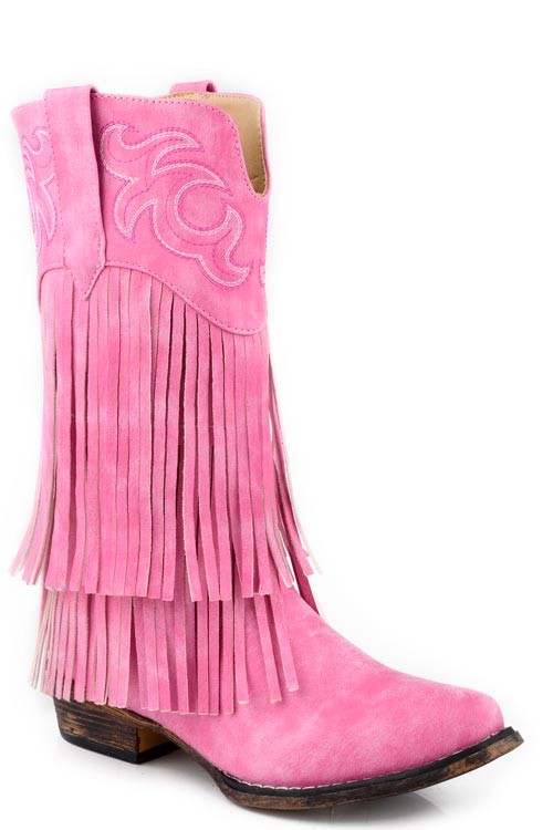 LITTLE GIRLS PINK VINTAGE FRINGE BOOT