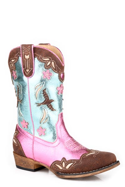 LITTLE GIRLS BROWN WITH MULTI UNDERLAY DESIGN