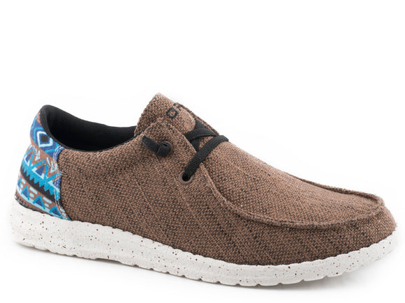 LITTLE BOYS BROWN CANVAS WITH MULTI AZTEC HEEL