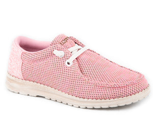 LITTLE GIRLS PINK MESH WITH PINK FABRIC HEEL