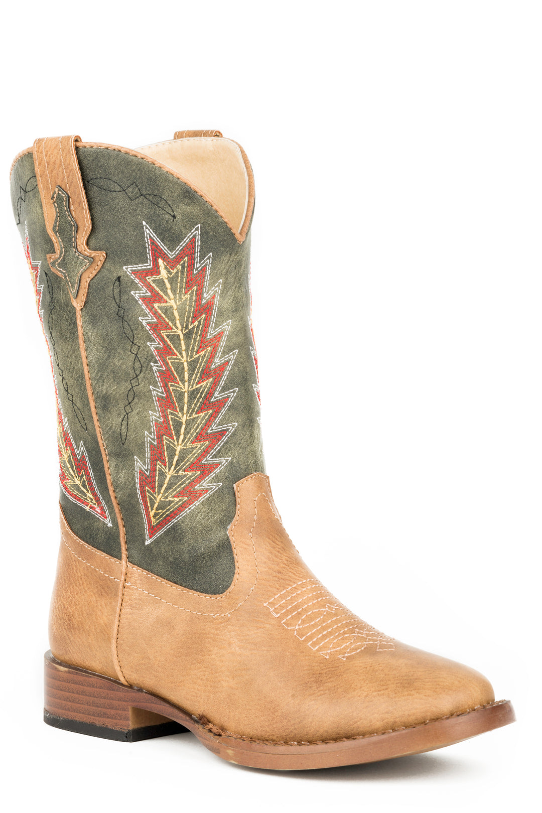 LITTLE BOYS TAN AND GREEN SHAFT WITH ARROW EMBROIDERY