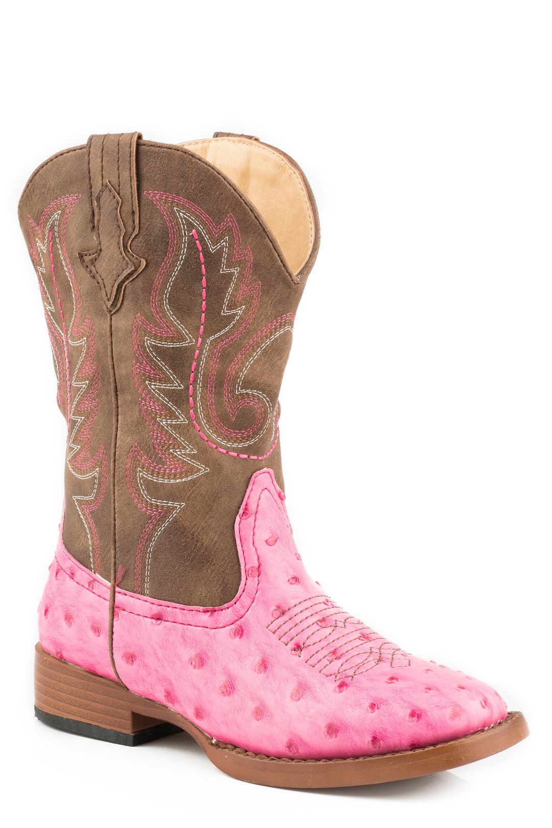 LITTLE GIRLS FAUX PINK AND BROWN OSTRICH