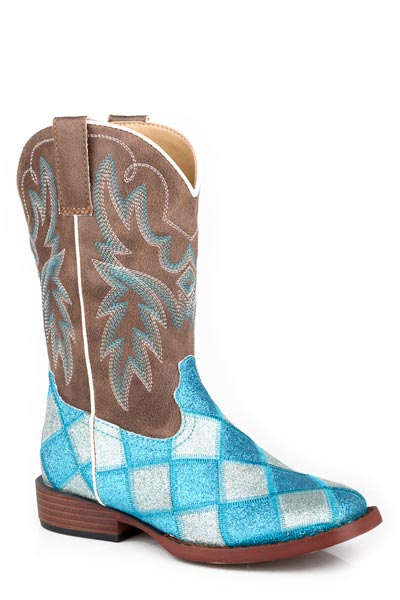LITTLE KIDS GIRLS ROPER VINTAGE TAN FAUX LEATHER GLITTER BLOCKS BOOTS