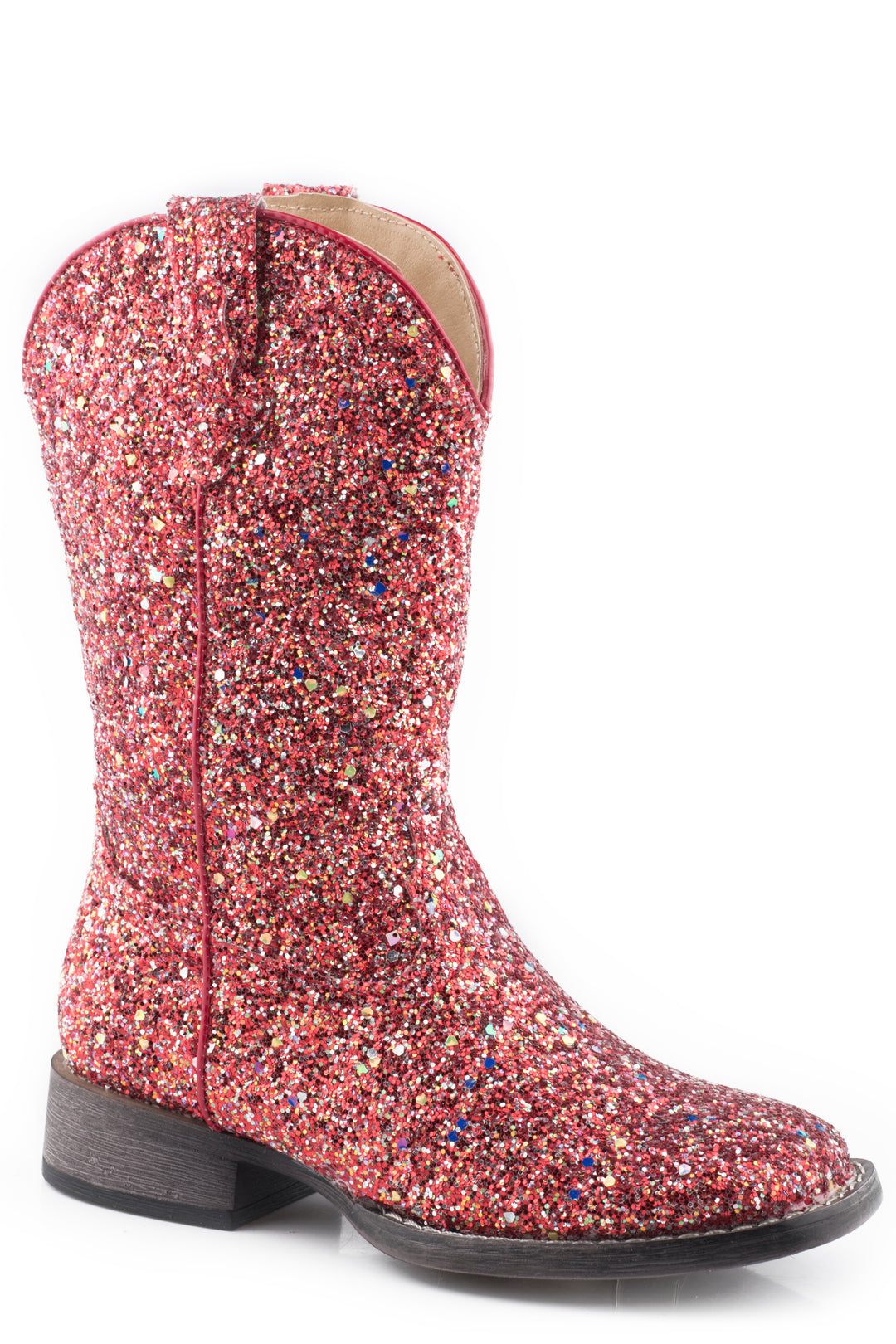 LITTLE GIRLS RED MULTI GLITTER VAMP