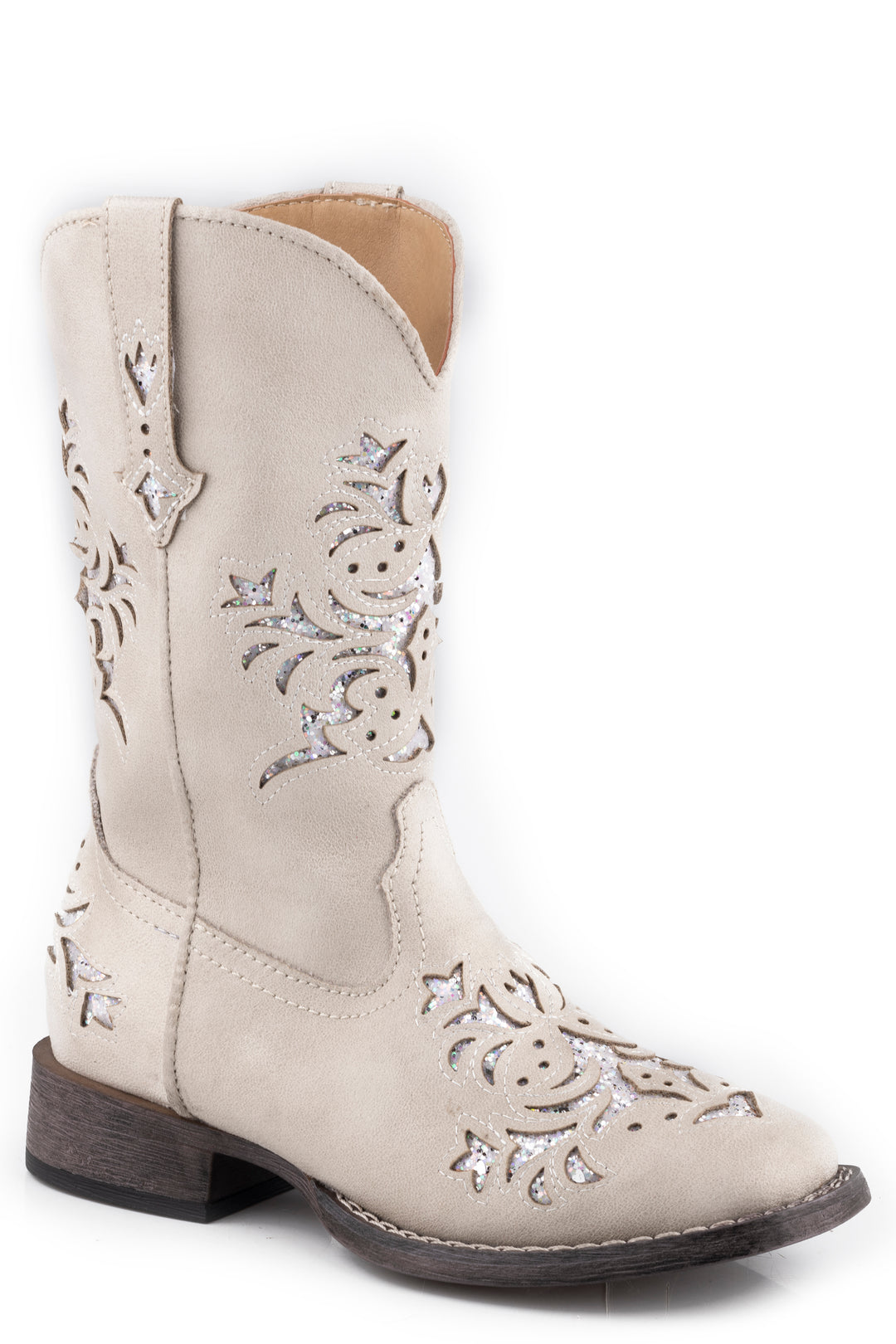 LITTLE GIRLS WHITE FAUX LEATHER SQUARE TOE