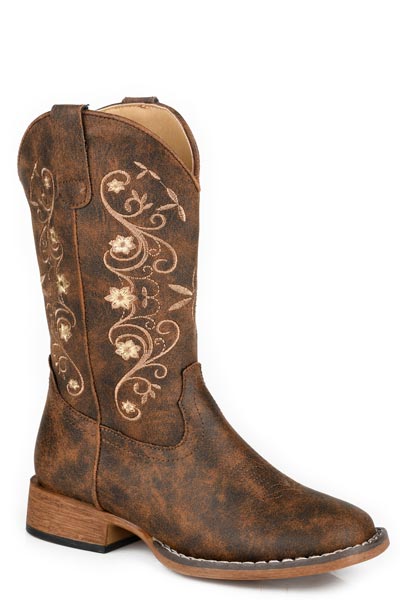Girls Roper Brown Faux Leather Square Toe Bailey Boots