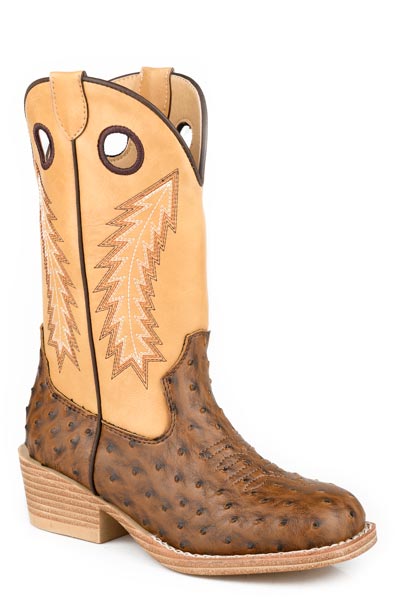 LITTLE BOYS BROWN FAUX OSTRICH VAMP