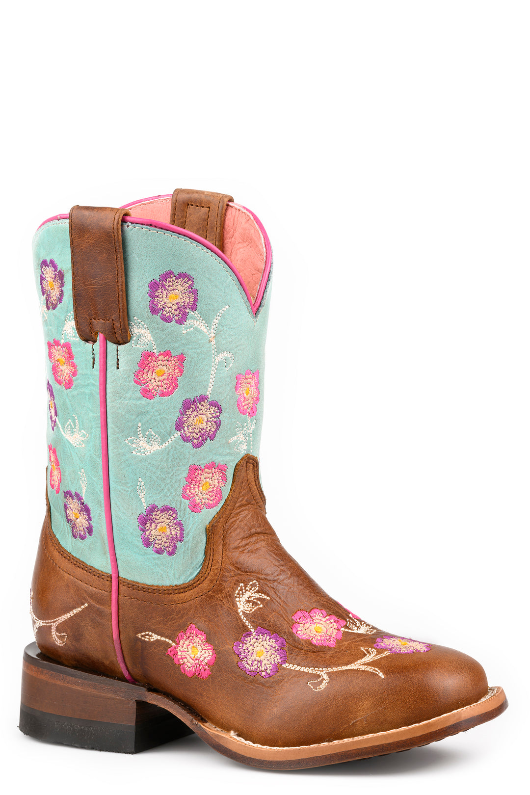 LITTLE KIDS GIRLS ROPER BURNISH TURQUOISE LEATHER BOOTS