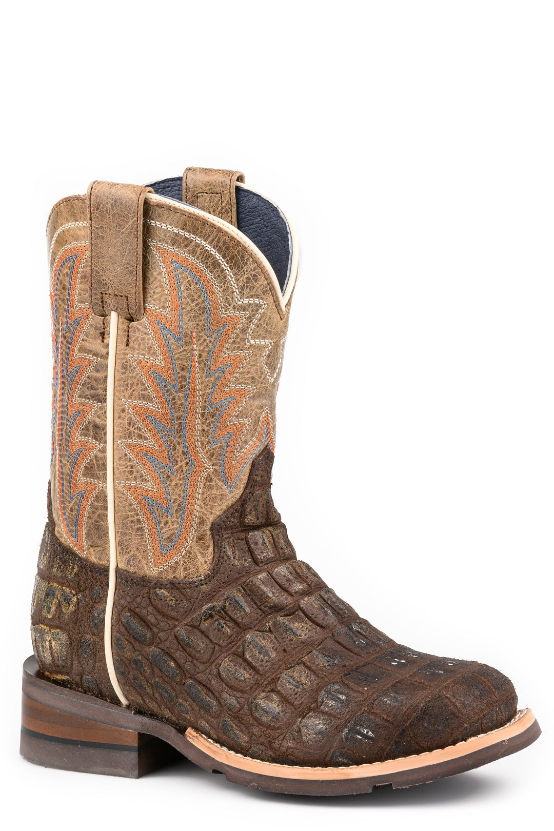 LITTLE KIDS BOYS ROPER BURNISH BROWN LEATHER GATOR BOOTS
