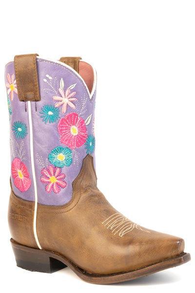 Girls Roper Burnish Brown Leather Vamp Flower Girl Boots