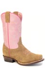 GIRLS ROPER TAN SUEDE VAMP PINK BRANDS BOOTS