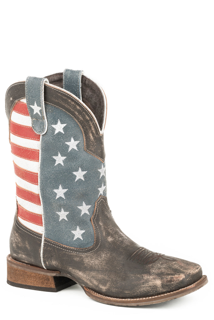 Roper American Flag snip toe boots?? Roper Mens Leather Cowboy Boot American Flag Distressed  main image 4