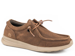 MENS COGNAC CANVAS CHUKKA WITH TWO EYELETS  ELASTIC LACES