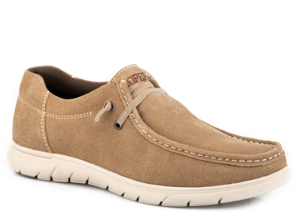 MENS TAN COW SUEDE 2 EYELET MOCK TOE