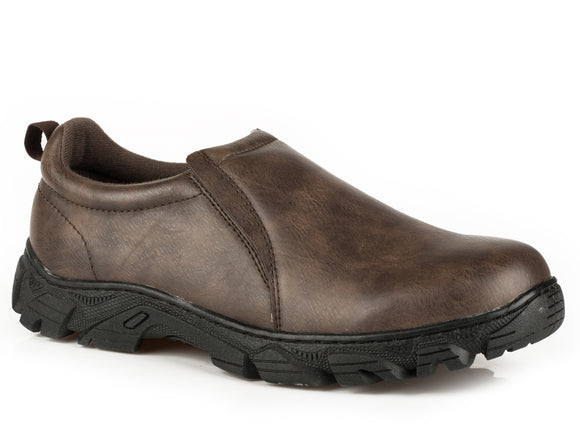 MENS PERFORMANCE SLIP ON BROWN TUMBLED FAUX LEATHER