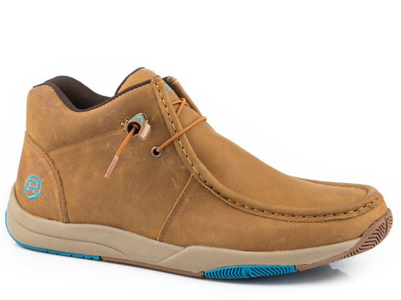 MENS TAN OILED LEATHER CHUKKA WITH TWO EYELETS  ELASTIC LACES