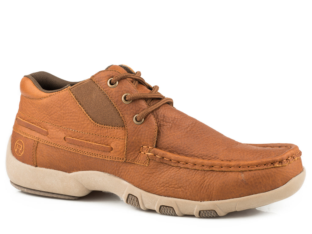 Mens Driving Moc Chukka Brown Tumbled Leather 3 Eyelet Lace  display picture 3