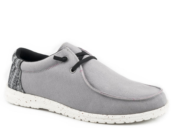 MENS GREY CANVAS WITH MULTI COLORED HEEL