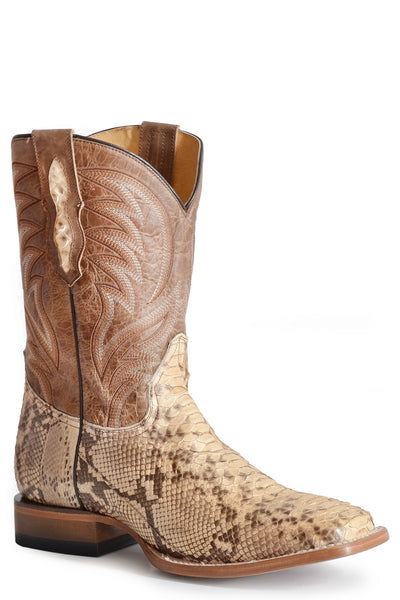 MENS NATURAL TAN BACKCUT PYTHON VAMP SQUARE TOE BOOT WITH TAN SHAFT Roper Apparel Footwear