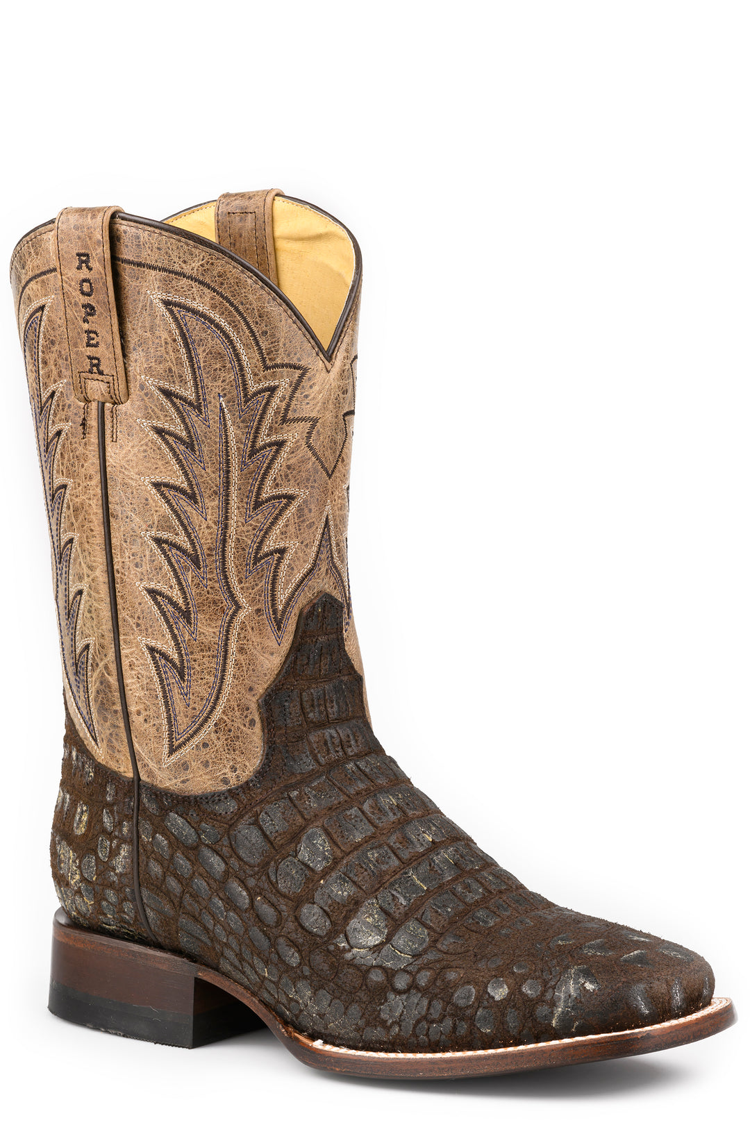 MENS ROPER BURNISH BROWN LEATHER BIG OLD CROC BOOTS