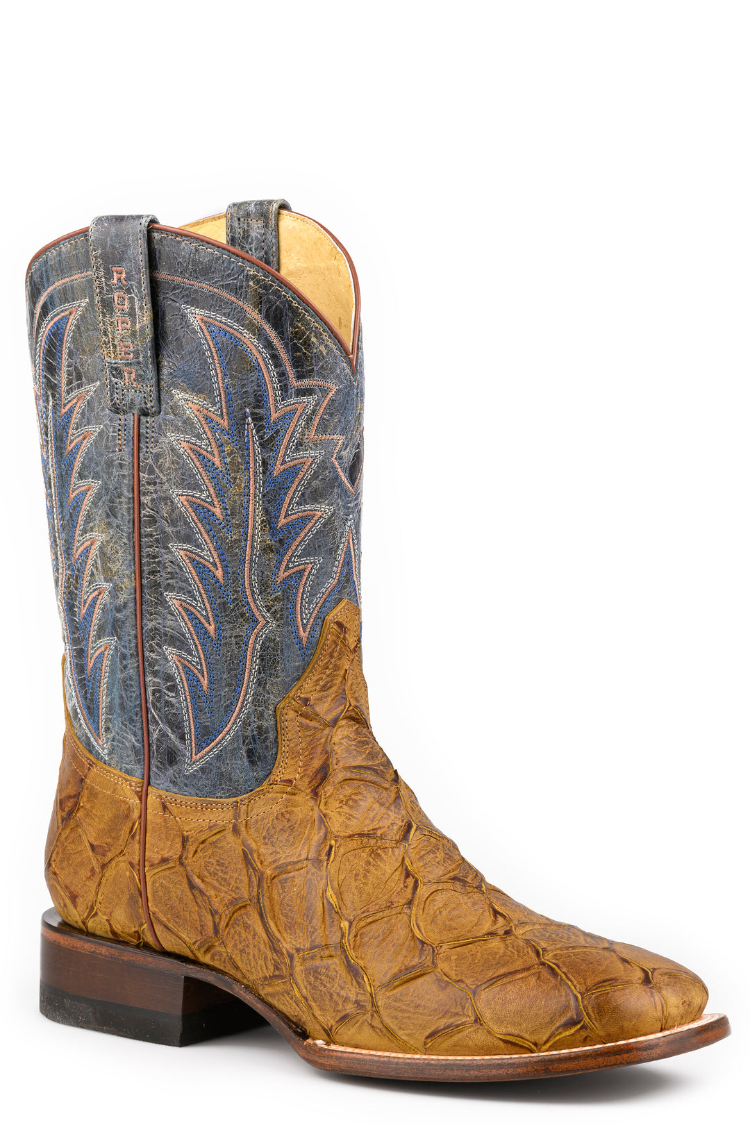MENS ROPER WAXY DARK BLUE LEATHER BIG OLD FISH BOOTS