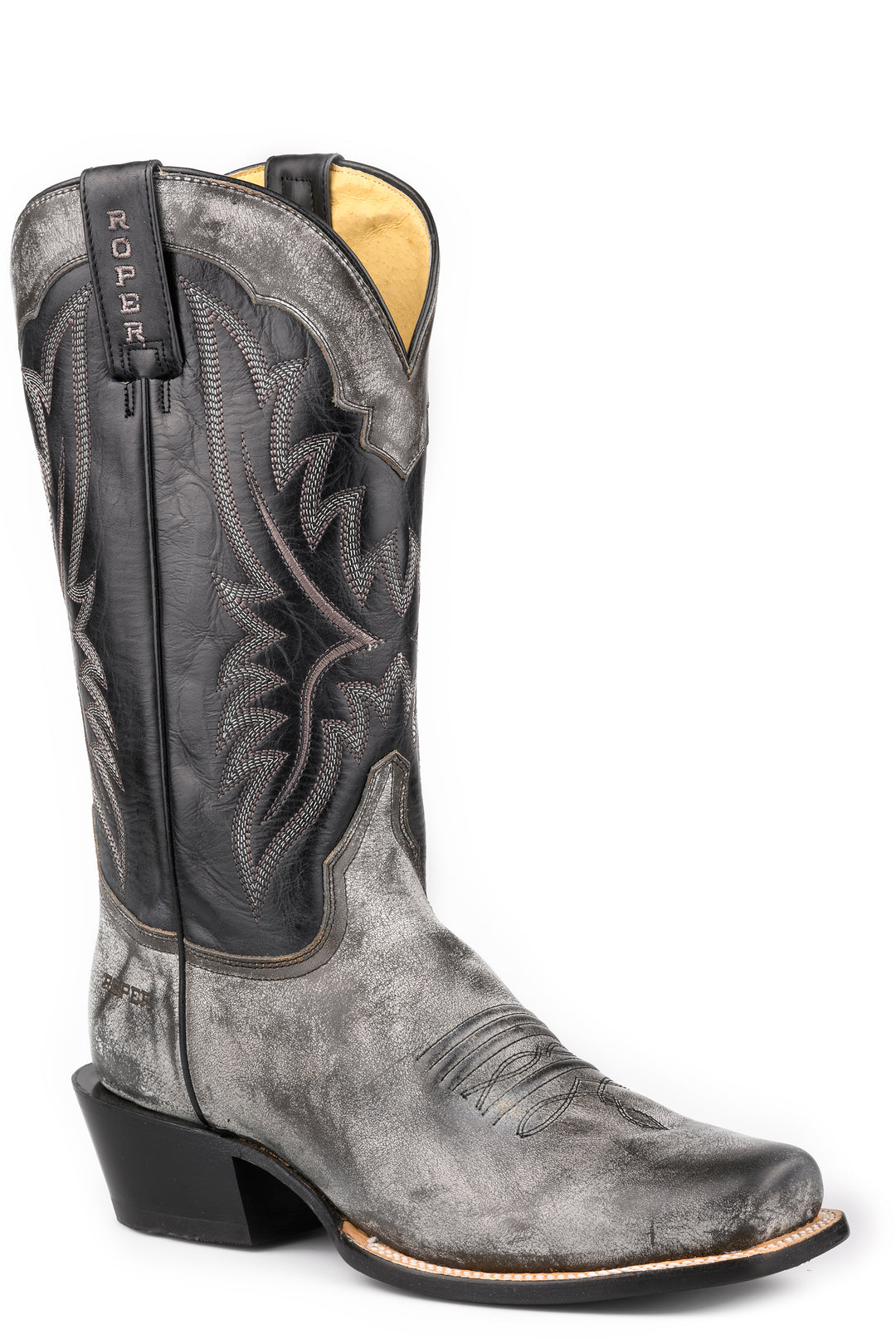 MENS ROPER WAXY BLACK LEATHER RIDE EM BOOTS