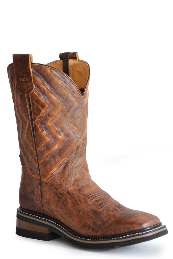 MENS TAN LEATHER VAMP  SHAFT SQUARE TOE BOOT WITH EMBROIDERED SHAFT-CONCEALED CARRY SYSTEM
