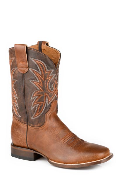 MENS ROPER BURNISH BROWN LEATHER VAMP OUT OF SIGHT BOOTS