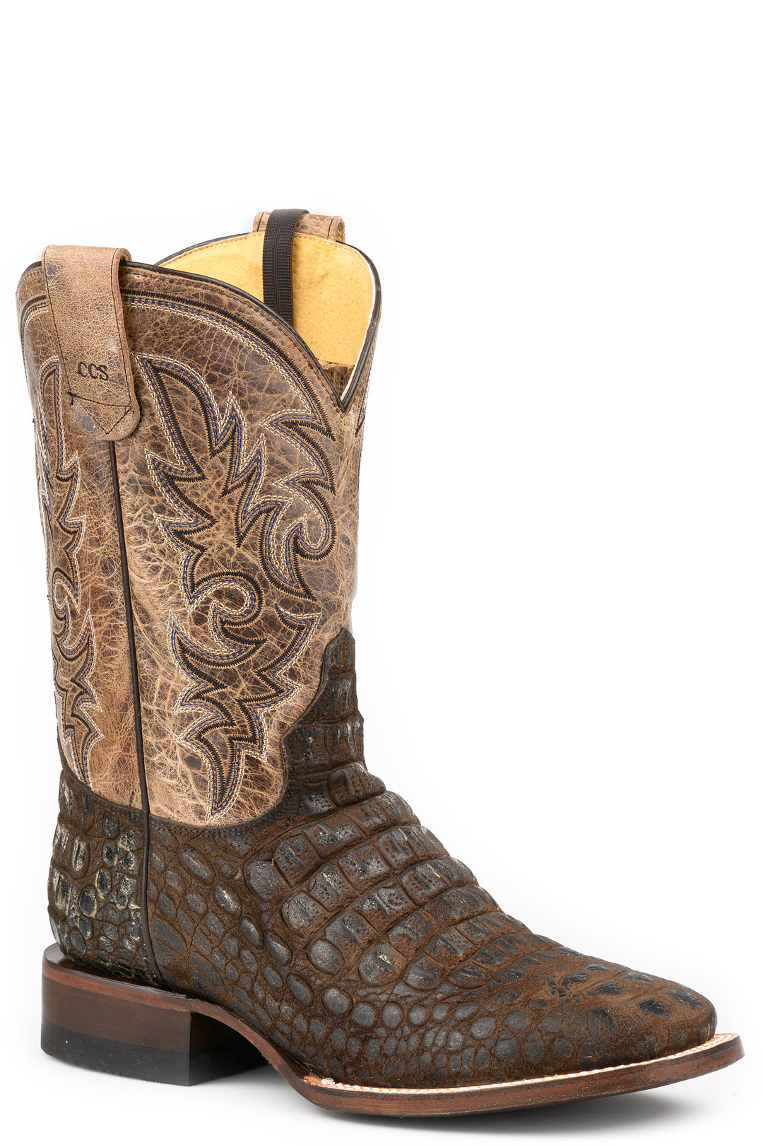 MENS ROPER BURNISH BROWN LEATHER CROC CCS BOOTS
