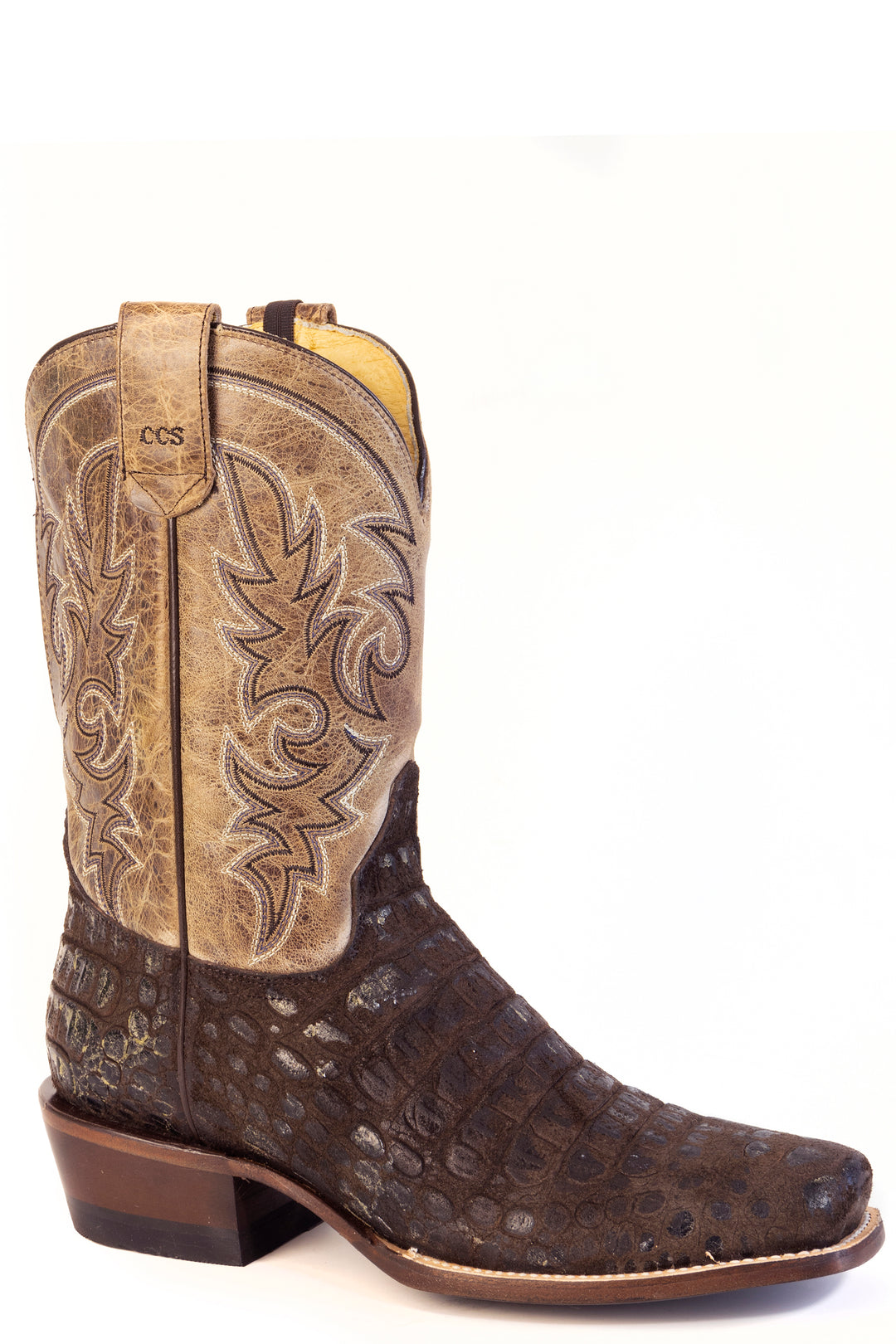 MENS ROPER BURNISH BROWN LEATHER CROC CC BOOTS