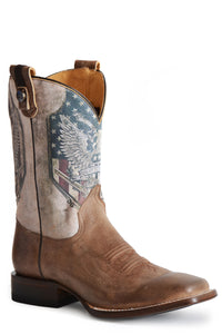 MENS BROWN VAMP WITH NATURAL SHAFT SQUARE TOE BOOT WITH 2ND AMENDMENT PRINTED ON SHAFT-CONCEALED CARRY SYSTEM