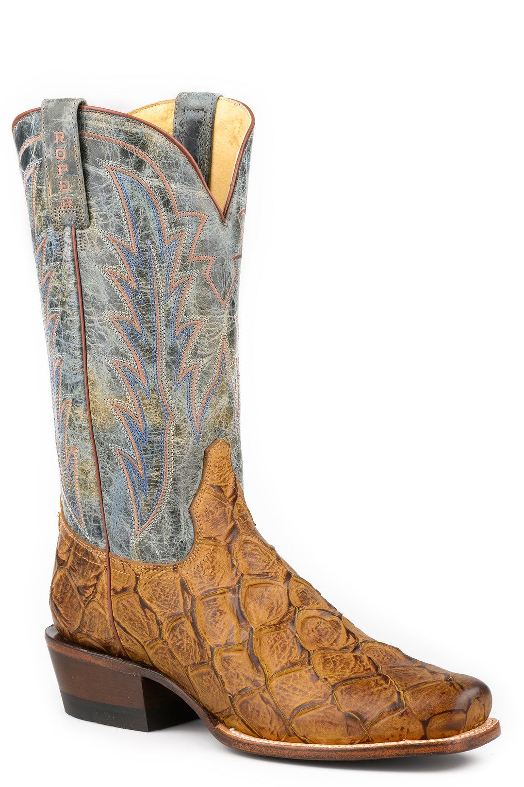 MENS ROPER WAXY DARK BLUE LEATHER BIG OLD FISH BOOTS