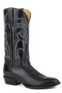 MENS LEATHER COWBOY BOOT MARBLED BLACK VAMP AND UPPER