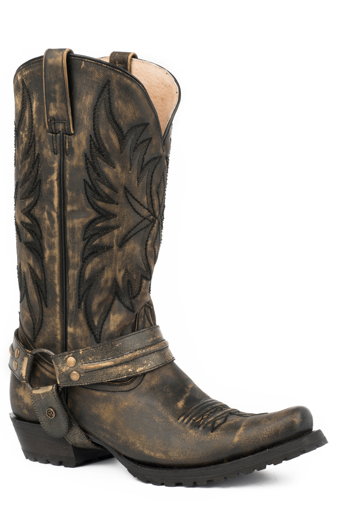 MENS VINTAGE BLACK VAMP  SHAFT  BANDIT TOE BOOT WITH HARNESS