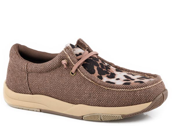 WOMENS BROWN CANVAS WITH LEOPARD VAMP