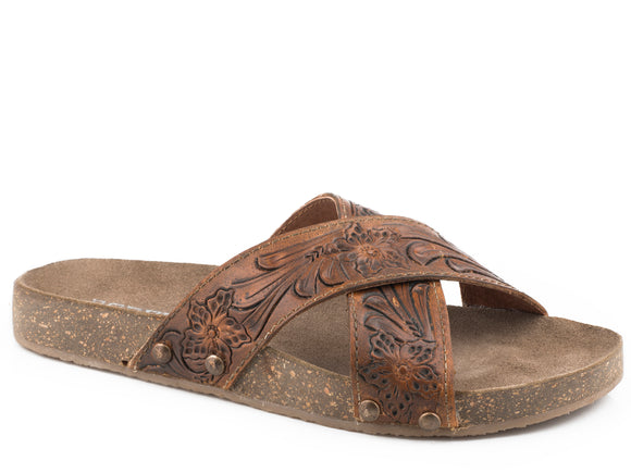 WOMENS TAN TOOLED LEATHER