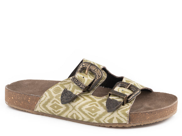 WOMENS TAN AND CREME AZTEC PRINTED LEATHER