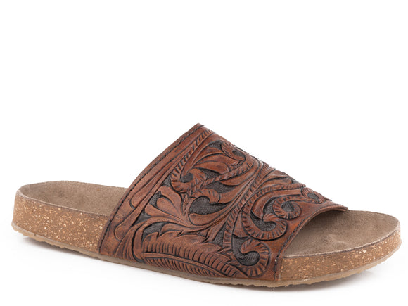 WOMENS COGNAC AND BLACK TOOLED LEATHER