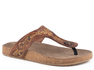 WOMENS COGNAC AND TAN TOOLED LEATHER