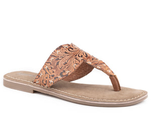 WOMENS TAN FLORAL EMBOSSED LEATHER