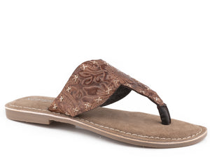 WOMENS BROWN FLORAL EMBOSSED LEATHER