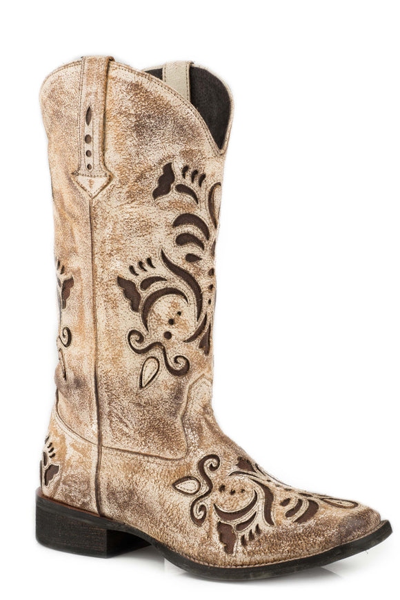 WOMENS 12 IN LEATHER BOOT WITH UNDERAY ON VAMP AND SHAFT