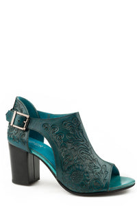 WOMENS BURNISHED TURQUOISE FLORAL TOOLED LEATHER