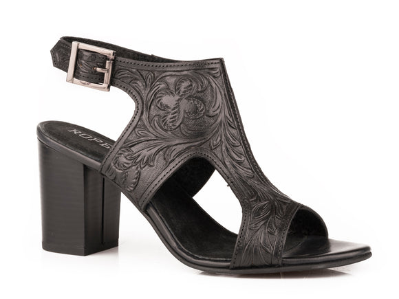 WOMENS BLACK FLORAL TOOLED LEATHER