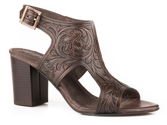 WOMENS BROWN FLORAL TOOLED LEATHER