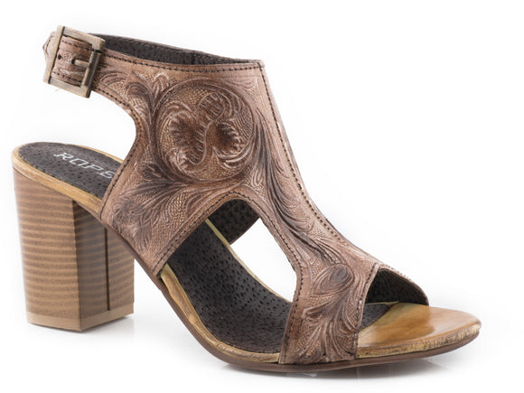 WOMENS BEIGE FLORAL TOOLED LEATHER