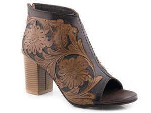 WOMENS TAN AND BLACK TOOLED LEATHER